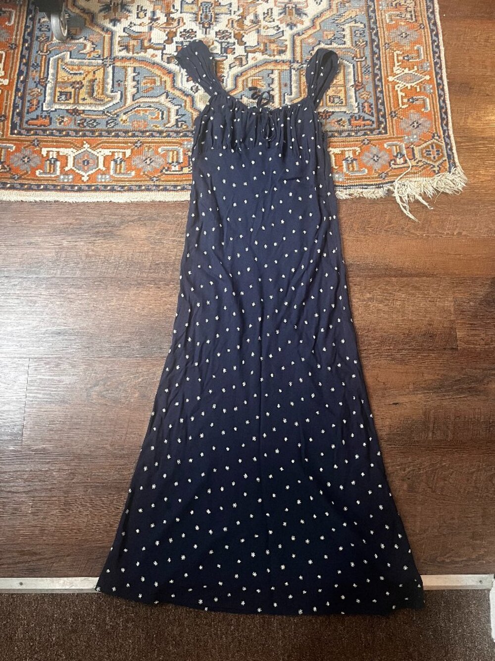 Madewell Square-Neck Deep Indigo Blue Print Midi Slip Dress 4 S EUC